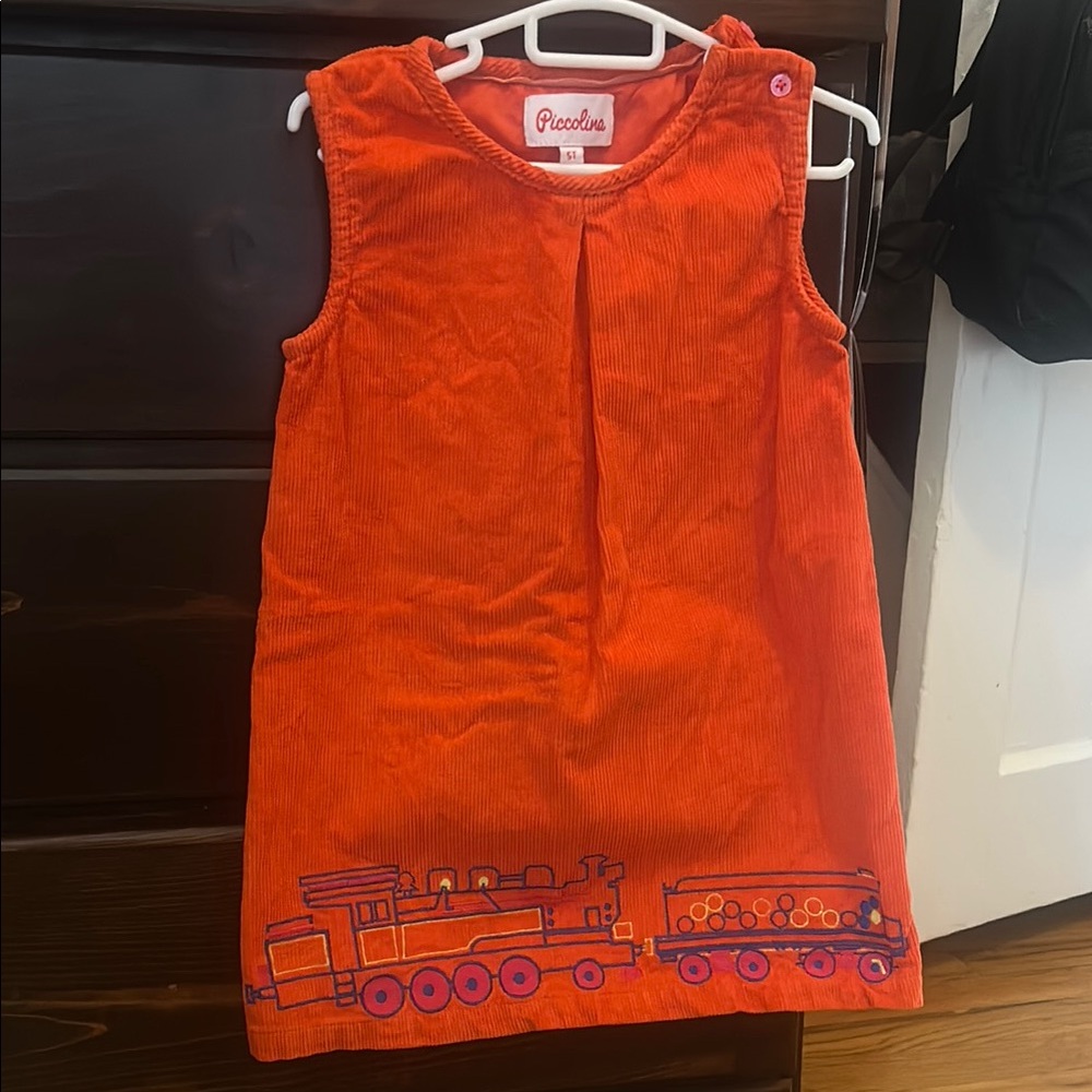 Red-Orange Kids Dress with Train Design